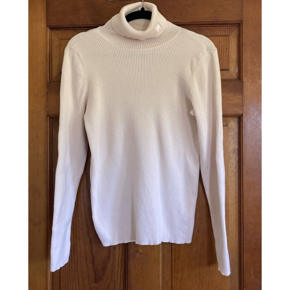 Lauren Ralph Lauren Women's Large Ribbed Cotton Long Sleeve Turtleneck Logo